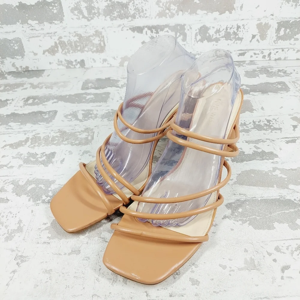 NEW Nine West Getcha 3 Faux Leather Slip On Heeled Sandals X428